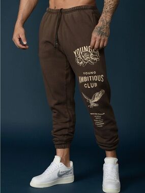 YoungLA Brown Sweatpants with Cream Graphic Print